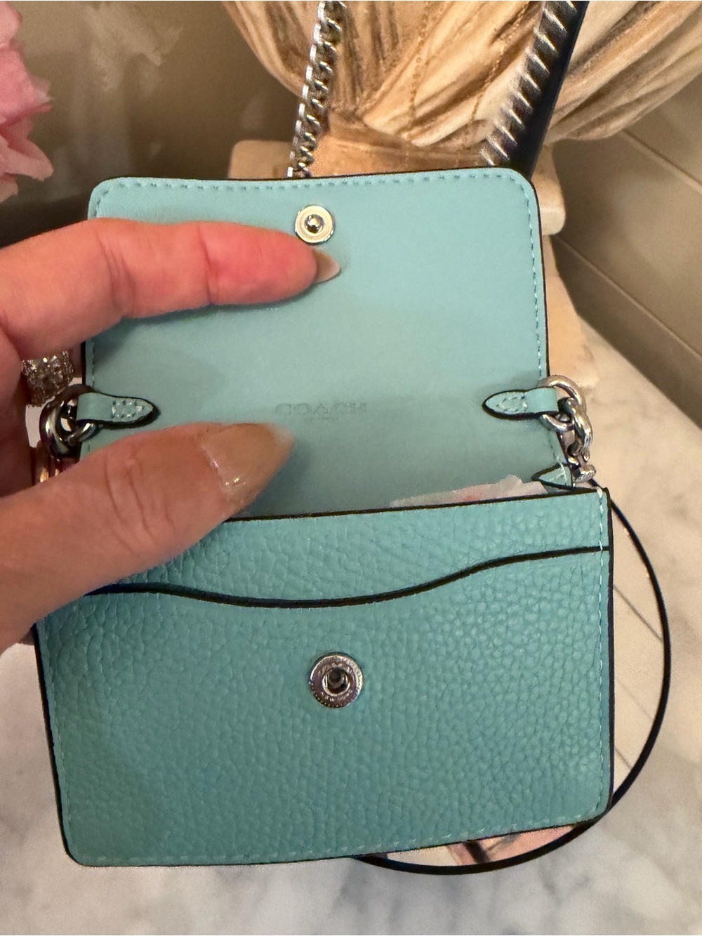 Coach Pebble Leather Mini Crossbody - Aqua Blue like new - Picture 10 of 17